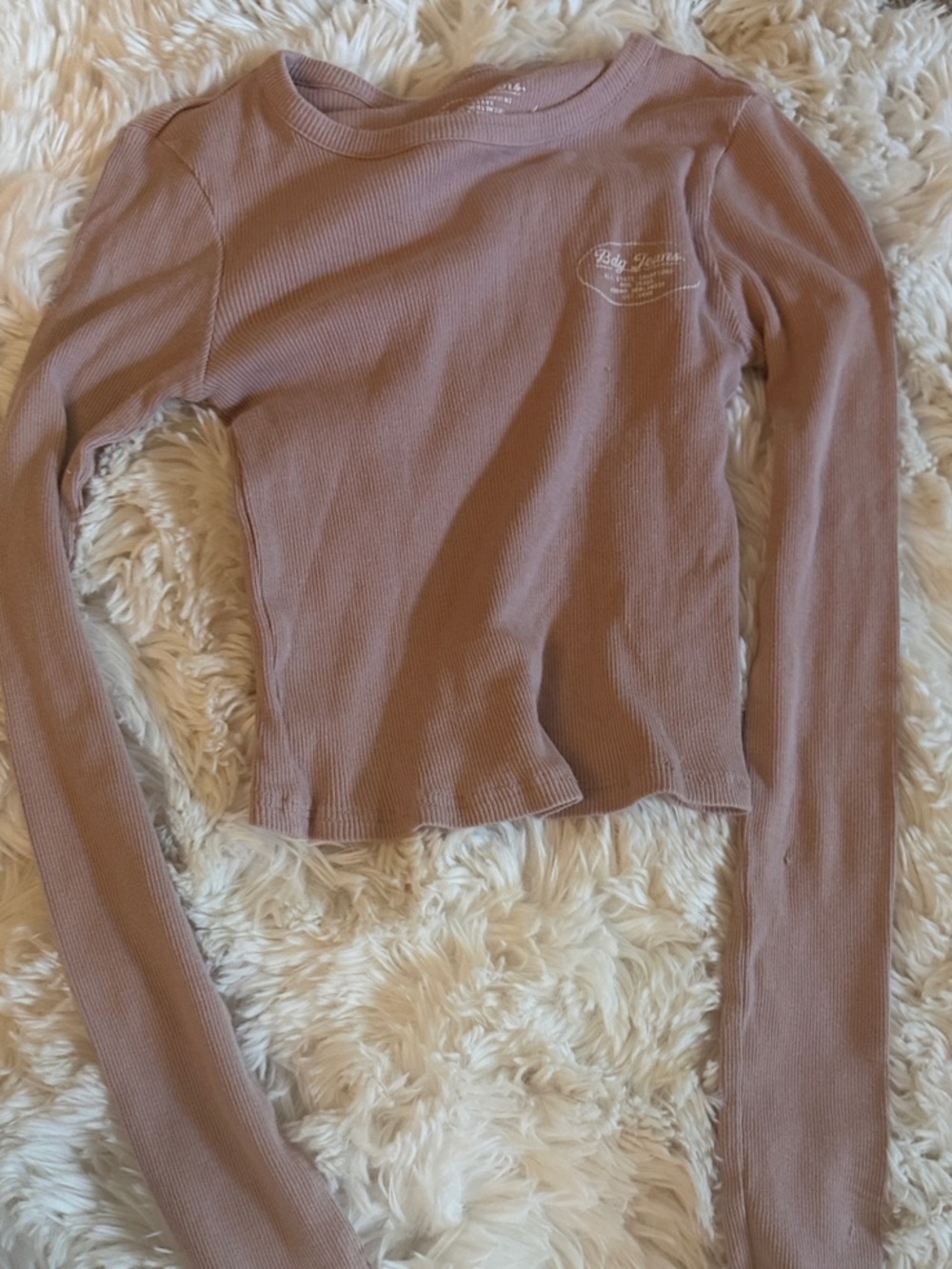 BDG Mauve/Pink Ribbed Long Sleeve Cropped Tee